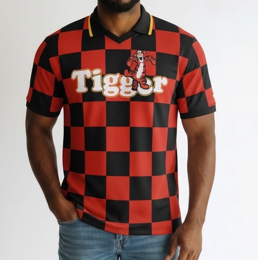 Walt Disney World Tigger 68 Jersey Shirt Adult L Orange Black Checkered NWT Park